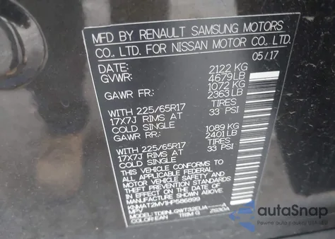 2017 Nissan Rogue Sv from USA, damaged, VIN KNMAT2MV1HP586899